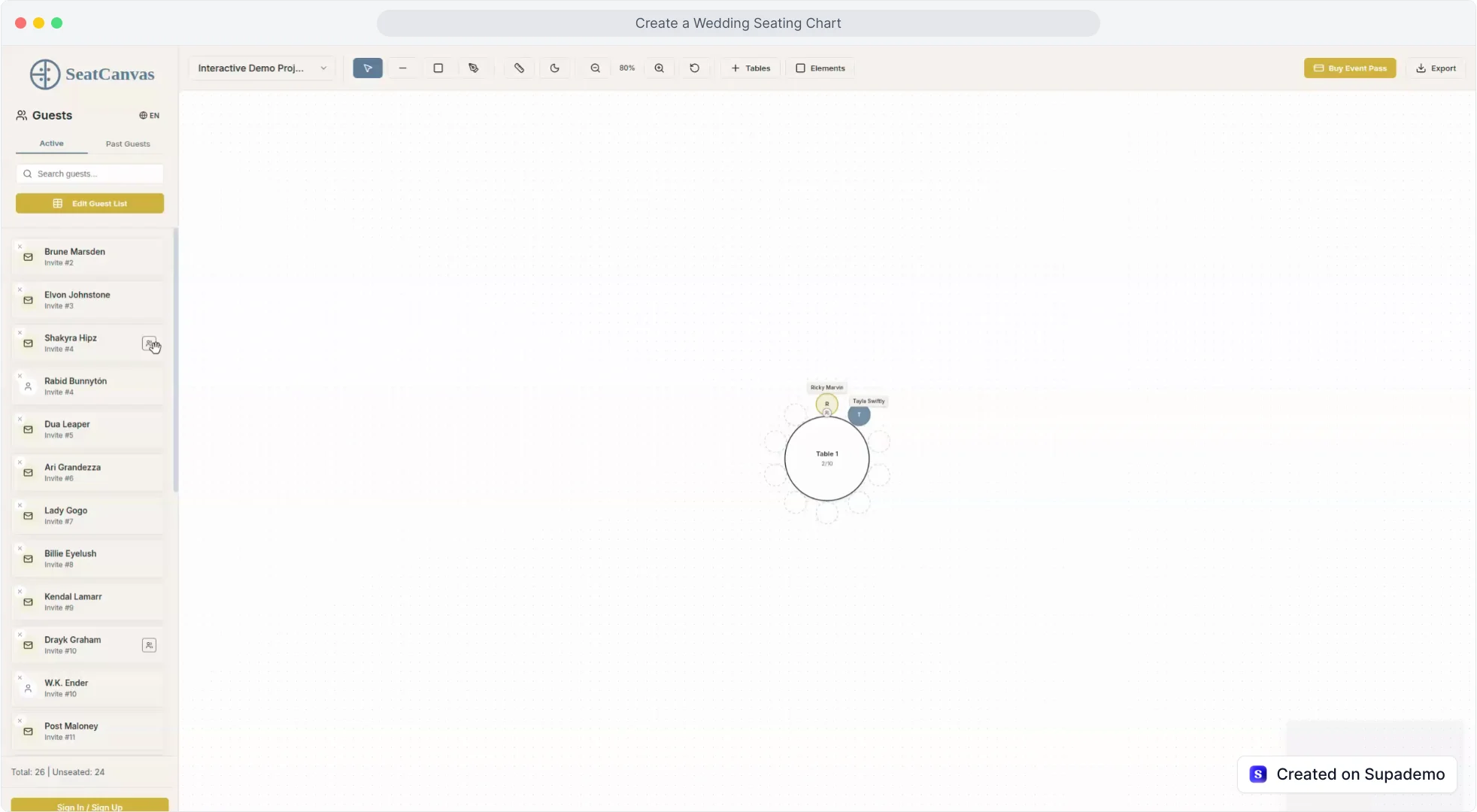 A screenshot of the SeatCanvas app being used in a web browser.